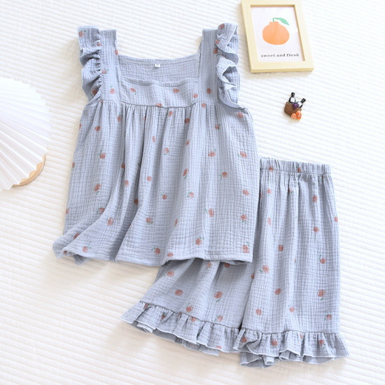 Pure desire for ins in summer, flounce shorts, cotton suspenders, pajamas, women's summer home clothes, two-piece suit, summer Pure desire for ins in summer, flounce shorts, cotton suspenders, pajamas, women's summer home clothes, two-piece suit, summer