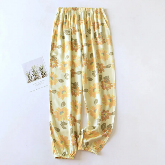 2025 Spring/Summer New Women's Sleeping Pants Viscous Fiber Gongsatin Ladies Beach Pants Mosquito Proof Pants Flower Home Pants 2025 Spring/Summer New Women's Sleeping Pants Viscous Fiber Gongsatin Ladies Beach Pants Mosquito Proof Pants Flower Home Pants