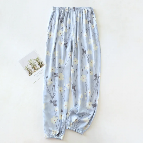 2025 Spring/Summer New Women's Sleeping Pants Viscous Fiber Gongsatin Ladies Beach Pants Mosquito Proof Pants Flower Home Pants 2025 Spring/Summer New Women's Sleeping Pants Viscous Fiber Gongsatin Ladies Beach Pants Mosquito Proof Pants Flower Home Pants