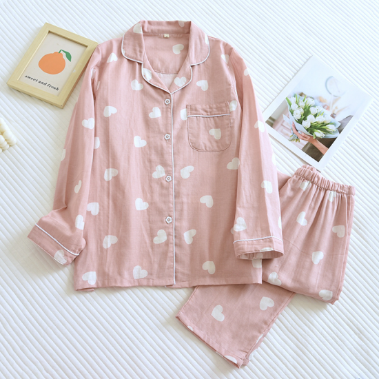 2025 New Spring and Autumn Pajama Set Women's 100% Cotton Long Sleeve Pants Two Piece Love Lovely Sweet Home Furnishing Set 2025 New Spring and Autumn Pajama Set Women's 100% Cotton Long Sleeve Pants Two Piece Love Lovely Sweet Home Furnishing Set