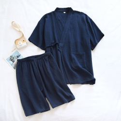Summer New Style Japanese Kimono Pajamas Suit Couple Thin Cotton Crepe Men's Short-Sleeved Shorts Two-piece Women's Home Service
