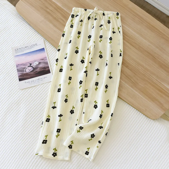 2025 Japanese Spring/Summer New Women's Pajama Pants 100% Cotton Crepe Pants Sweet and Cute Pajama Ladies Loose Home Pants 2025 Japanese Spring/Summer New Women's Pajama Pants 100% Cotton Crepe Pants Sweet and Cute Pajama Ladies Loose Home Pants