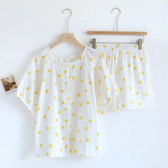 2025 Japanese New Women's Pajama Set 100% Pure Cotton Crepe Short sleeved Shorts Two piece Loose and Cute Home Fury Sleepwear 2025 Japanese New Women's Pajama Set 100% Pure Cotton Crepe Short sleeved Shorts Two piece Loose and Cute Home Fury Sleepwear